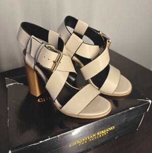 Christian Siriano | Beige | Block Heel Sandals | Size 5